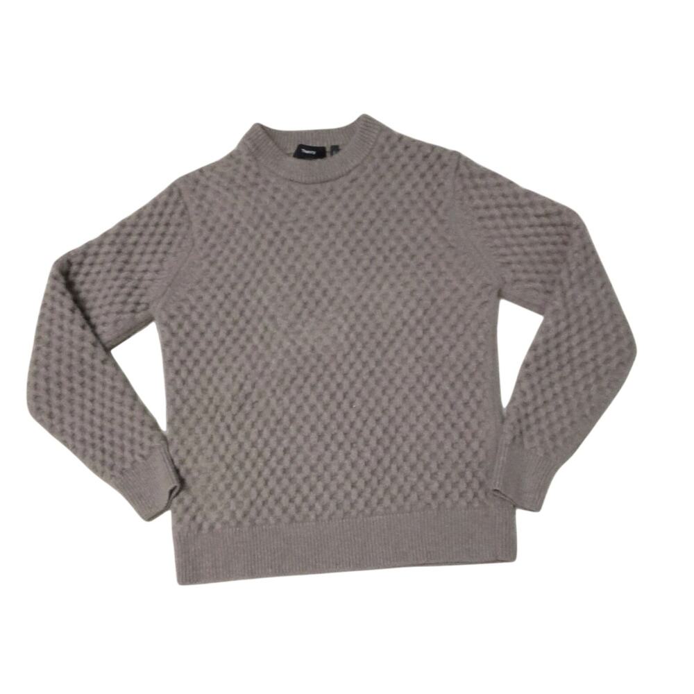 Theory Milton Crew Knit Wool Cashmere Fossil Melonge Montano Sweater Size M $345
